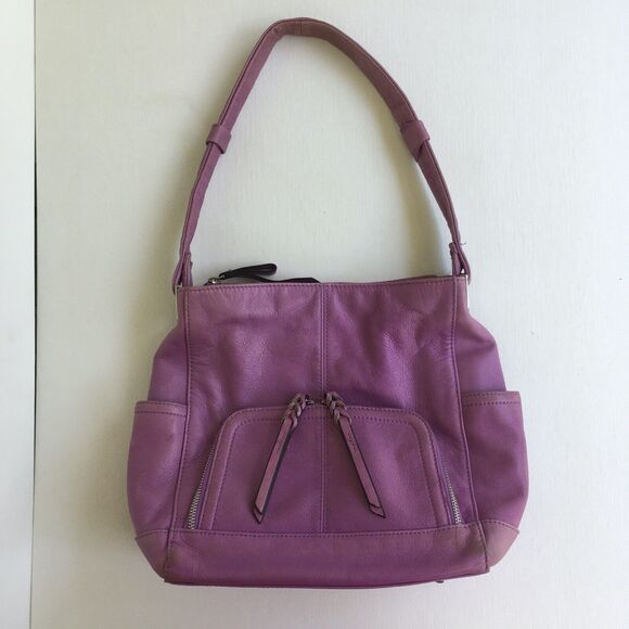 B. Makowsky Pebbled Leather Organizer Hobo Shoulder Bag Freesia Lilac Purple - Picture 1 of 12